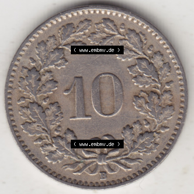 Münzen Schweiz 1919-1931, 10 Rappen B 1925 II., Münzen Rückseite als Bildmaterial im online Katalog und online Datenbank Sammlung