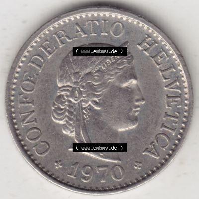 Münzen Schweiz 1940-2018, 10 Rappen B 1970 II., Münzen Vorderseite als Bildmaterial im online Katalog und online Datenbank für... Sammlung