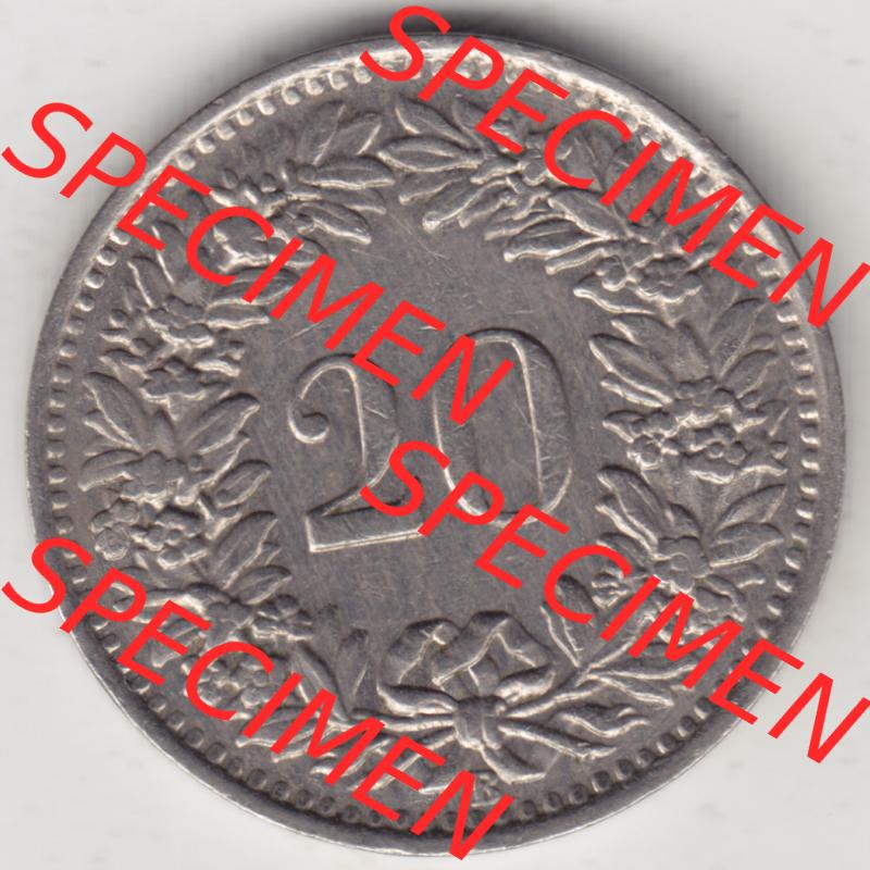 Münzen Schweiz 1939-Heute, 20 Rappen Münzzeichen / Mzz. B 1945, Münzen Rückseite als Bildmaterial im online Katalog und online Datenbank für Sammler von... Sammlung