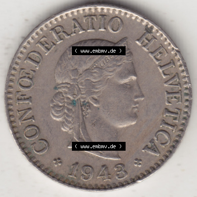 Münzen Schweiz 1940-Heute, 10 Rappen B 1943, Münzen Vorderseite als Bildmaterial im online Katalog und online Datenbank für... Sammlung