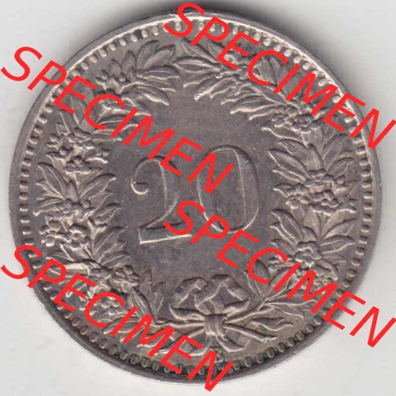 Münzen Schweiz 1939-Heute, 20 Rappen Münzzeichen / Mzz. B 1944, Münzen Rückseite als Bildmaterial im online Katalog und online Datenbank für Sammler von... Sammlung