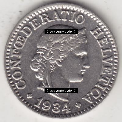 Münzen Schweiz 1932-1939, 10 Rappen B 1934, Münzen Vorderseite als Bildmaterial im online Katalog und online Datenbank für Sammler von Schweizer Münzen. Sammlung