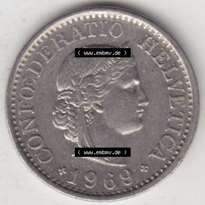 Münzen Schweiz 1940-2018, 10 Rappen B 1969, Münzen Vorderseite als Bildmaterial im online Katalog und online Datenbank für Sammler von Schweizer Münzen. Sammlung
