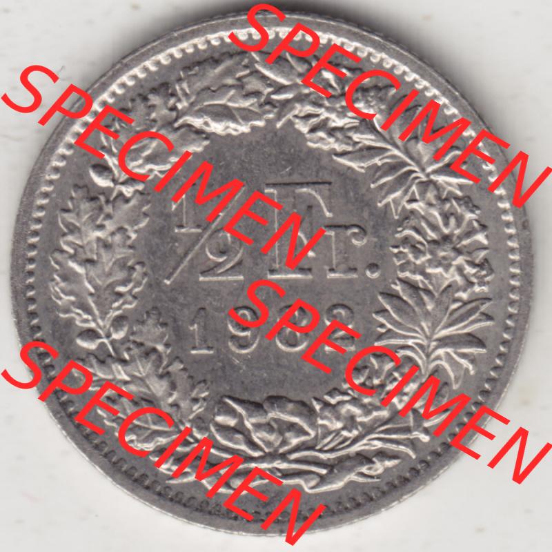 Münzen Schweiz 1968-1982, 1/2 Franken mit Münzzeichen / Mzz. B 1982, Münzen Rückseite als Bildmaterial Sammlung