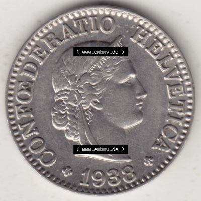 Münzen Schweiz 1932-1939, 10 Rappen B 1938, Münzen Vorderseite als Bildmaterial im online Katalog und online Datenbank für Sammler von Schweizer Münzen. Sammlung