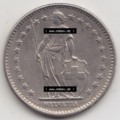 Münzen Schweiz 1968-1982, 2 Franken mit Münzzeichen / Mzz. B 1968, Münzen Vorderseite als Bildmaterial im online Katalog und... Sammlung