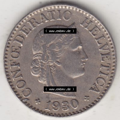 Münzen Schweiz 1919-1931, 10 Rappen B 1930 II., Münzen Vorderseite als Bildmaterial im online Katalog und online Datenbank Sammlung