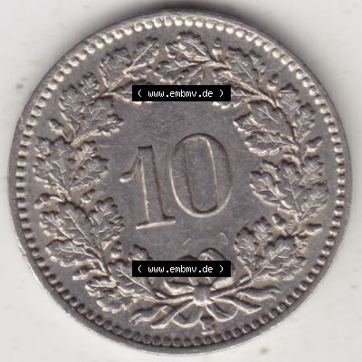 Münzen Schweiz 1932-1939, 10 Rappen B 1939, Münzen Rückseite als Bildmaterial im online Katalog und online Datenbank für Sammler von Schweizer Münzen. Sammlung