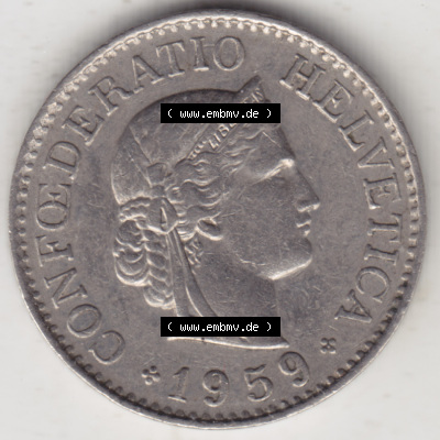 Münzen Schweiz 1940-Heute, 10 Rappen B 1959, Münzen Vorderseite als Bildmaterial im online Katalog und online Datenbank für... Sammlung