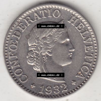 Münzen Schweiz 1932-1939, 10 Rappen B 1932, Münzen Vorderseite als Bildmaterial im online Katalog und online Datenbank für Sammler von Schweizer Münzen. Sammlung