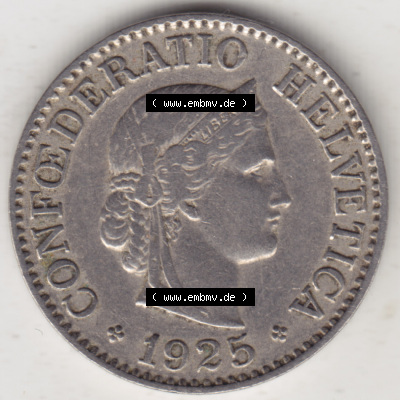 Münzen Schweiz 1919-1931, 10 Rappen B 1925 II., Münzen Vorderseite als Bildmaterial im online Katalog und online Datenbank Sammlung