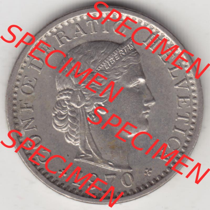 Münzen Schweiz 1939-2018, 20 Rappen Münzzeichen / Mzz. B 1970, Münzen Vorderseite als Bildmaterial im online Katalog und online Datenbank für Sammler von Schweizer... Sammlung