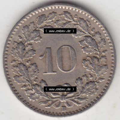 Münzen Schweiz 1919-1931, 10 Rappen B 1925 II., Münzen Rückseite als Bildmaterial im online Katalog und online Datenbank Sammlung