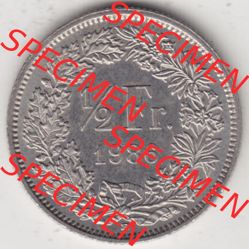 Münzen Schweiz 1983-Heute, 1/2 Franken mit Münzzeichen / Mzz. B 1986, Münzen Rückseite als Bildmaterial Sammlung