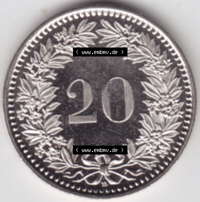 Münzen Schweiz 1939-2018, 20 Rappen B 2003, Münzen Rückseite als Bildmaterial im online Katalog und online Datenbank für Sammler... Sammlung