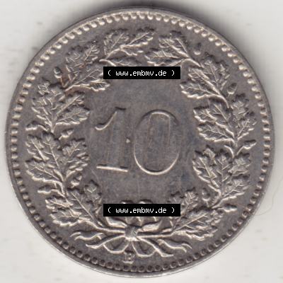 Münzen Schweiz 1932-1939, 10 Rappen B 1932 II., Münzen Rückseite als Bildmaterial im online Katalog und online Datenbank für Sammler von Schweizer Münzen. Sammlung