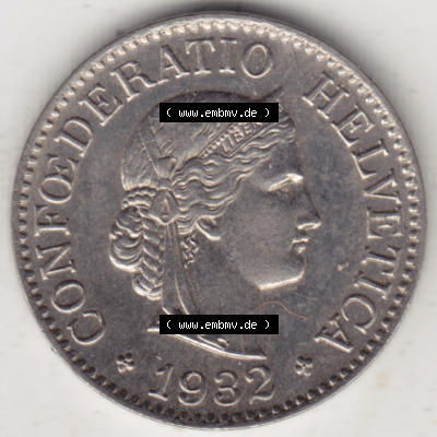 Münzen Schweiz 1932-1939, 10 Rappen B 1932 II., Münzen Vorderseite als Bildmaterial im online Katalog und online Datenbank für... Sammlung