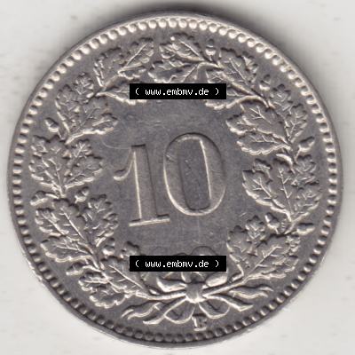 Münzen Schweiz 1932-1939, 10 Rappen B 1938, Münzen Rückseite als Bildmaterial im online Katalog und online Datenbank für Sammler von Schweizer Münzen. Sammlung