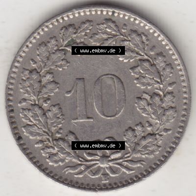 Münzen Schweiz 1940-Heute, 10 Rappen B 1944 II, Münzen Rückseite als Bildmaterial im online Katalog und online Datenbank für Sammler von Schweizer Münzen. Sammlung