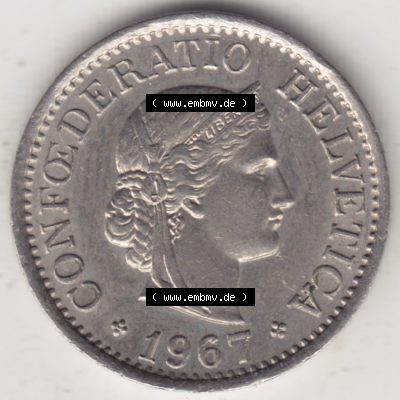 Münzen Schweiz 1940-2018, 10 Rappen B 1967, Münzen Vorderseite als Bildmaterial im online Katalog und online Datenbank für Sammler von Schweizer Münzen. Sammlung