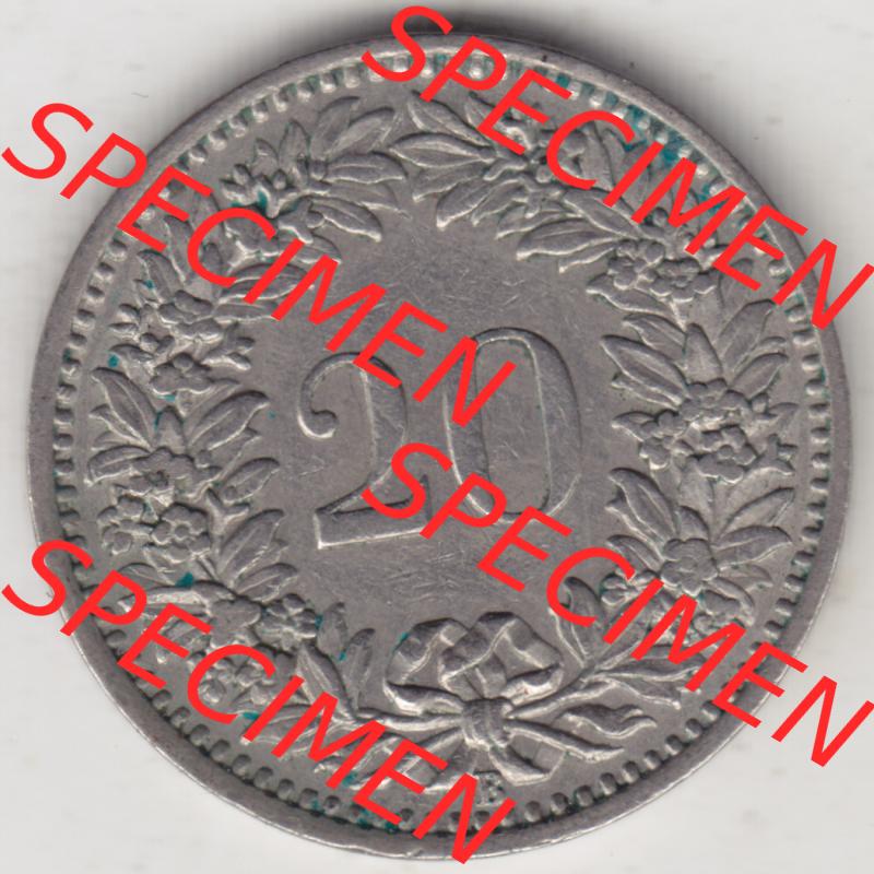 Münzen Schweiz 1939-Heute, 20 Rappen Münzzeichen / Mzz. B 1947 II, Münzen Rückseite als Bildmaterial im online Katalog und online Datenbank für Sammler von... Sammlung