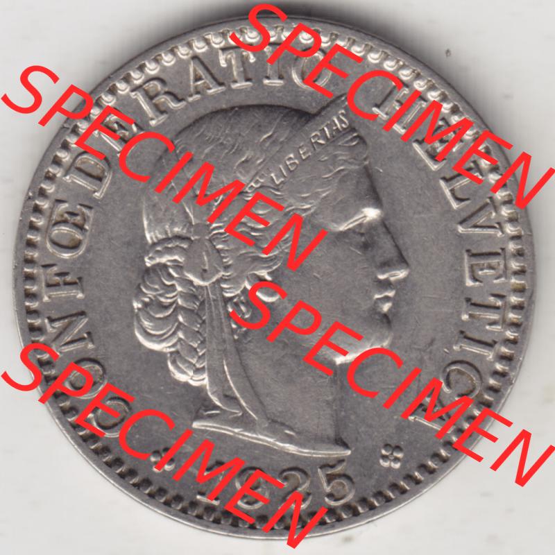 Münzen Schweiz 1881-1938, 20 Rappen Münzzeichen / Mzz. B 1925, Münzen Vorderseite als Bildmaterial im online Katalog und online Datenbank für Sammler von Schweizer... Sammlung