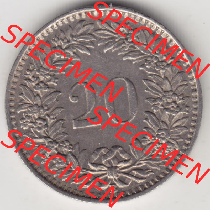 Münzen Schweiz 1939-Heute, 20 Rappen Münzzeichen / Mzz. B 1939, Münzen Rückseite als Bildmaterial im online Katalog und online Datenbank für Sammler von... Sammlung