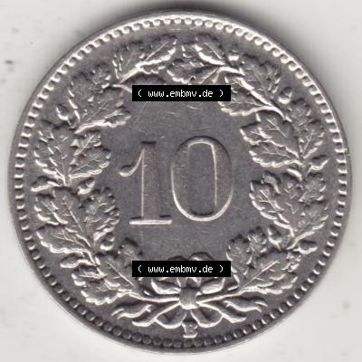 Münzen Schweiz 1932-1939, 10 Rappen B 1934, Münzen Rückseite als Bildmaterial im online Katalog und online Datenbank für Sammler von Schweizer Münzen. Sammlung