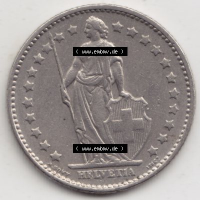 Münzen Schweiz 1968-1982, 1 Franken mit Münzzeichen / Mzz. B 1977, Münzen Vorderseite als Bildmaterial im online Katalog und online Datenbank für Sammler von... Sammlung
