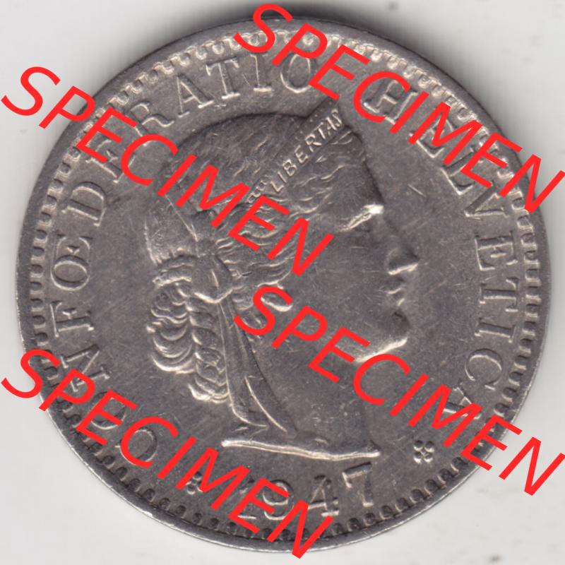 Münzen Schweiz 1939-Heute, 20 Rappen Münzzeichen / Mzz. B 1947-I, Münzen Vorderseite als Bildmaterial im online Katalog und online Datenbank für Sammler von Schweizer... Sammlung