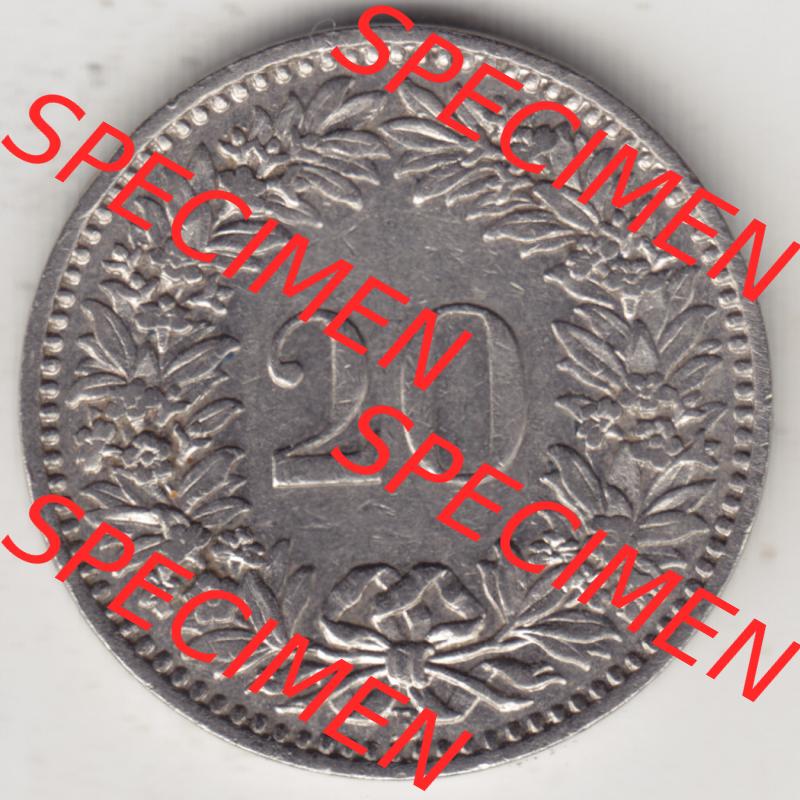 Münzen Schweiz 1881-1938, 20 Rappen Münzzeichen / Mzz. B 1913, Münzen Rückseite als Bildmaterial im online Katalog und online Datenbank für Sammler von Schweizer... Sammlung