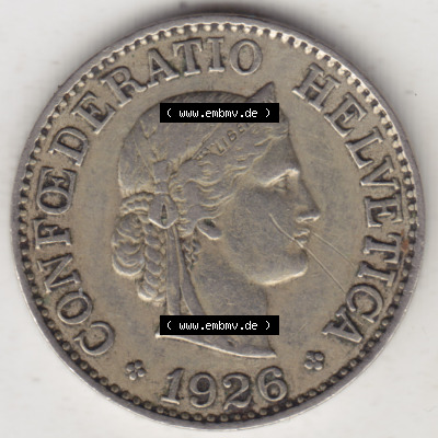 Münzen Schweiz 1919-1931, 10 Rappen B 1926, Münzen Vorderseite als Bildmaterial im online Katalog und online Datenbank Sammlung