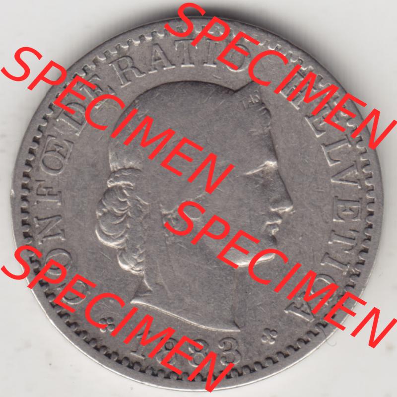 Münzen Schweiz 1881-1938, 20 Rappen Münzzeichen / Mzz. B 1883, Münzen Vorderseite als Bildmaterial im online Katalog und online Datenbank für Sammler von Schweizer... Sammlung