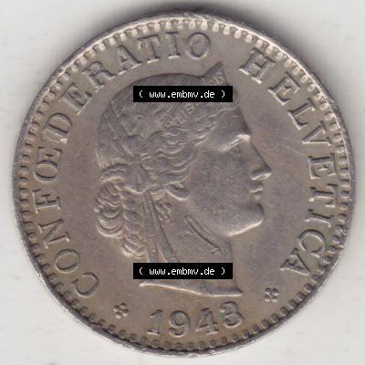 Münzen Schweiz 1943 II., Münzen Vorderseite als Bildmaterial im online Katalog und online Datenbank für Sammler von Schweizer Münzen. Sammlung