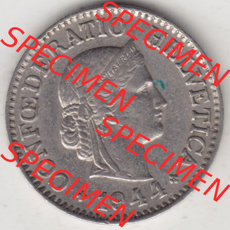 Münzen Schweiz 1940-Heute, 10 Rappen B 1944 II, Münzen Vorderseite als Bildmaterial im online Katalog und online Datenbank für Sammler von Schweizer Münzen. Sammlung