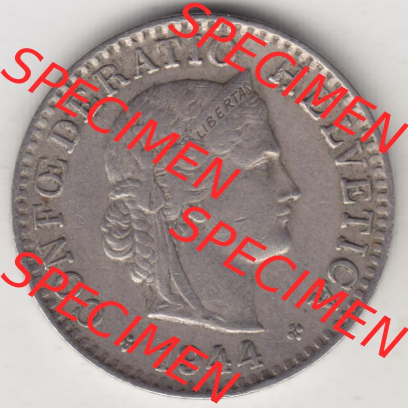 Münzen Schweiz 1939-Heute, 20 Rappen Münzzeichen / Mzz. B 1944, Münzen Vorderseite als Bildmaterial im online Katalog und online Datenbank für Sammler von Schweizer... Sammlung