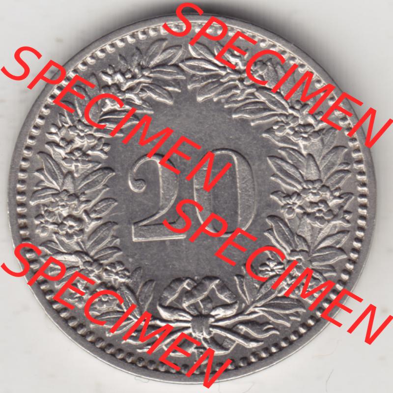 Münzen Schweiz 1881-1938, 20 Rappen Münzzeichen / Mzz. B 1909, Münzen Rückseite als Bildmaterial im online Katalog und online Datenbank für Sammler von Schweizer... Sammlung