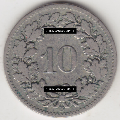 Münzen Schweiz 1879-1915, 10 Rappen B 1900, Münzen Rückseite als Bildmaterial im online Katalog und online Datenbank Sammlung