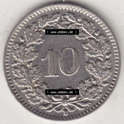 Münzen Schweiz 1932-1939, 10 Rappen B 1939, Münzen Rückseite als Bildmaterial im online Katalog und online Datenbank für Sammler von Schweizer Münzen. Sammlung
