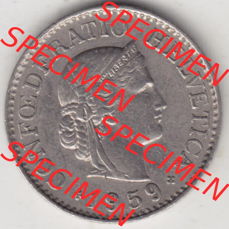 Münzen Schweiz 1940-Heute, 10 Rappen B 1959, Münzen Vorderseite als Bildmaterial im online Katalog und online Datenbank für Sammler von Schweizer Münzen. Sammlung
