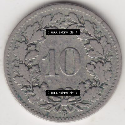Münzen Schweiz 1879-1915, 10 Rappen B 1900, Münzen Rückseite als Bildmaterial im online Katalog und online Datenbank Sammlung
