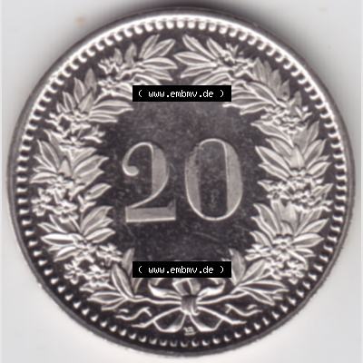 Münzen Schweiz 1939-2018, 20 Rappen B 2003, Münzen Rückseite als Bildmaterial im online Katalog und online Datenbank für Sammler von Schweizer Münzen. Sammlung