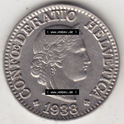 Münzen Schweiz 1932-1939, 10 Rappen B 1938-I, Münzen Vorderseite als Bildmaterial im online Katalog und online Datenbank für Sammler von Schweizer Münzen. Sammlung