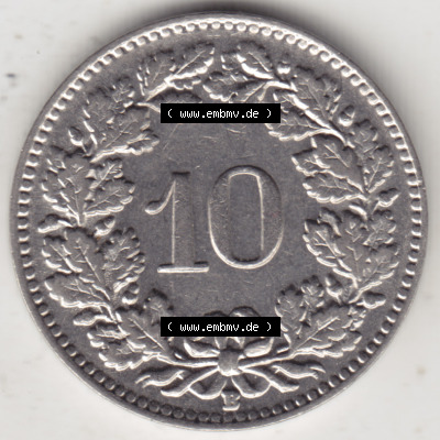 Münzen Schweiz 1932-1939, 10 Rappen B 1934, Münzen Rückseite als Bildmaterial im online Katalog und online Datenbank für Sammler... Sammlung