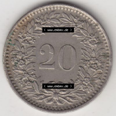 Münzen Schweiz 1939-2018, 20 Rappen Münzzeichen / Mzz. B 1963, Münzen Rückseite als Bildmaterial im online Katalog und online Datenbank für Sammler von Schweizer... Sammlung
