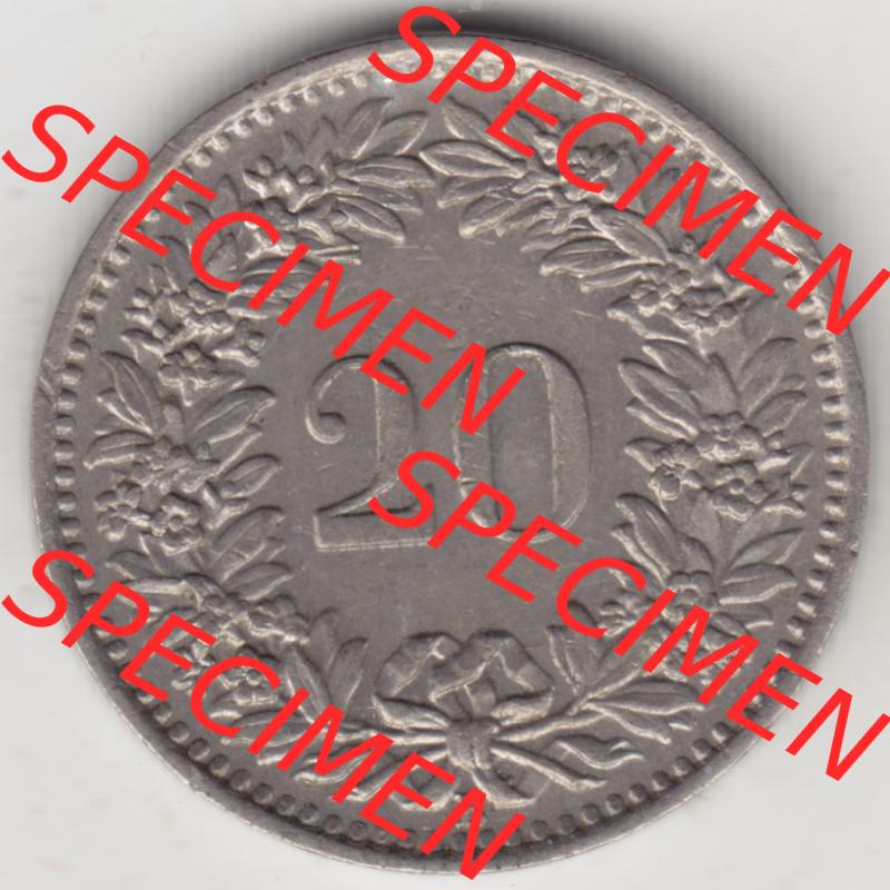 Münzen Schweiz 1939-2018, 20 Rappen Münzzeichen / Mzz. B 1962 I., Münzen Rückseite als Bildmaterial im online Katalog und online Datenbank für Sammler... Sammlung