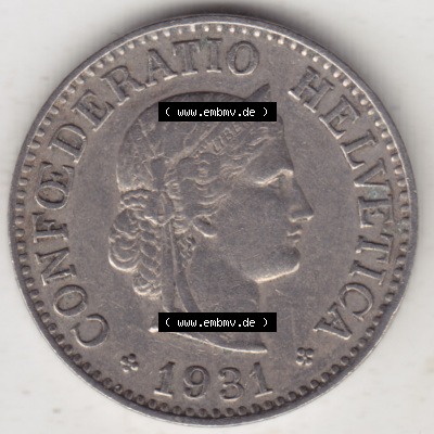 Münzen Schweiz 1919-1931, 10 Rappen B 1931, Münzen Vorderseite als Bildmaterial im online Katalog und online Datenbank Sammlung