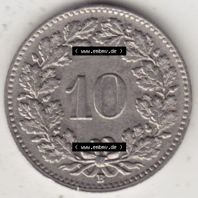 Münzen Schweiz 1932-1939, 10 Rappen B 1934, Münzen Rückseite als Bildmaterial im online Katalog und online Datenbank für Sammler von Schweizer Münzen. Sammlung