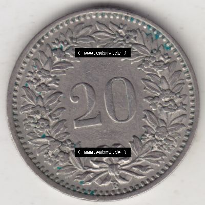 Münzen Schweiz 1939-Heute, 20 Rappen Münzzeichen / Mzz. B 1947 II, Münzen Rückseite als Bildmaterial im online Katalog und online Datenbank für Sammler von... Sammlung