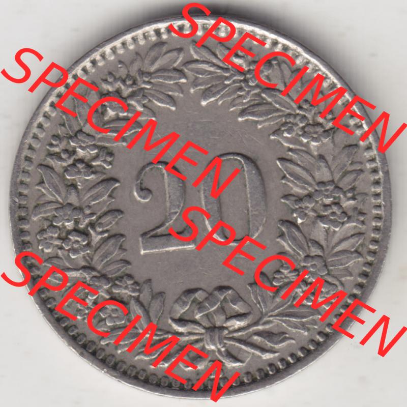 Münzen Schweiz 1939-Heute, 20 Rappen Münzzeichen / Mzz. B 1939, Münzen Rückseite als Bildmaterial im online Katalog und online Datenbank für Sammler von... Sammlung